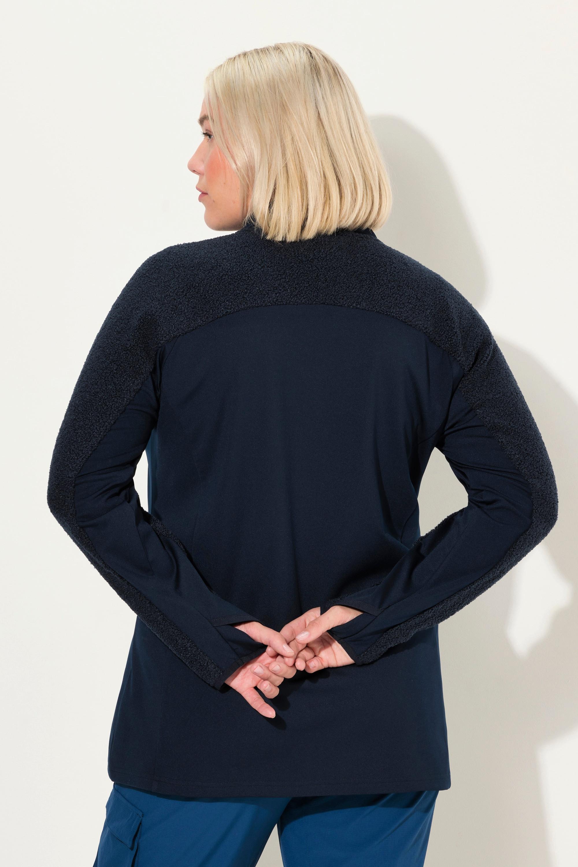 Ulla Popken Sweat-shirt stretch polaire teddy col camionneur manches longues  