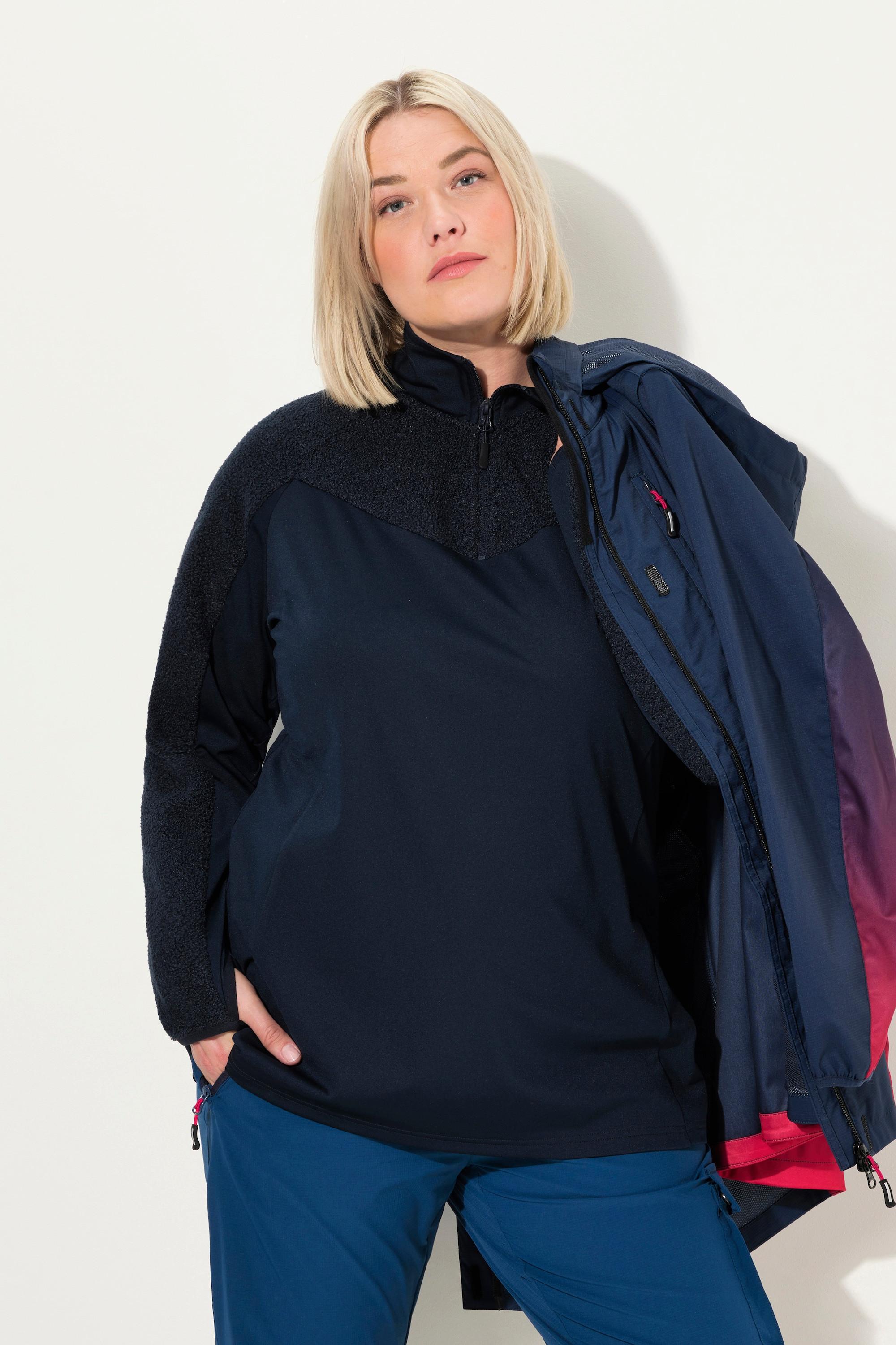 Ulla Popken Sweat-shirt stretch polaire teddy col camionneur manches longues  