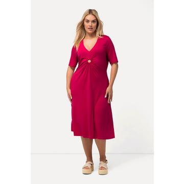 Jersey-Midikleid, A-Linie, V-Ausschnitt, Halbarm