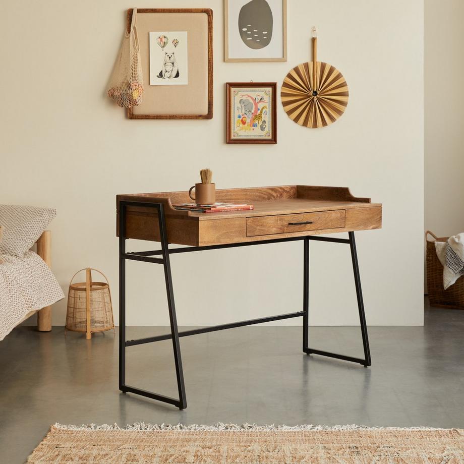 Tikamoon Bureau enfant en manguier massif et métal Hedda  