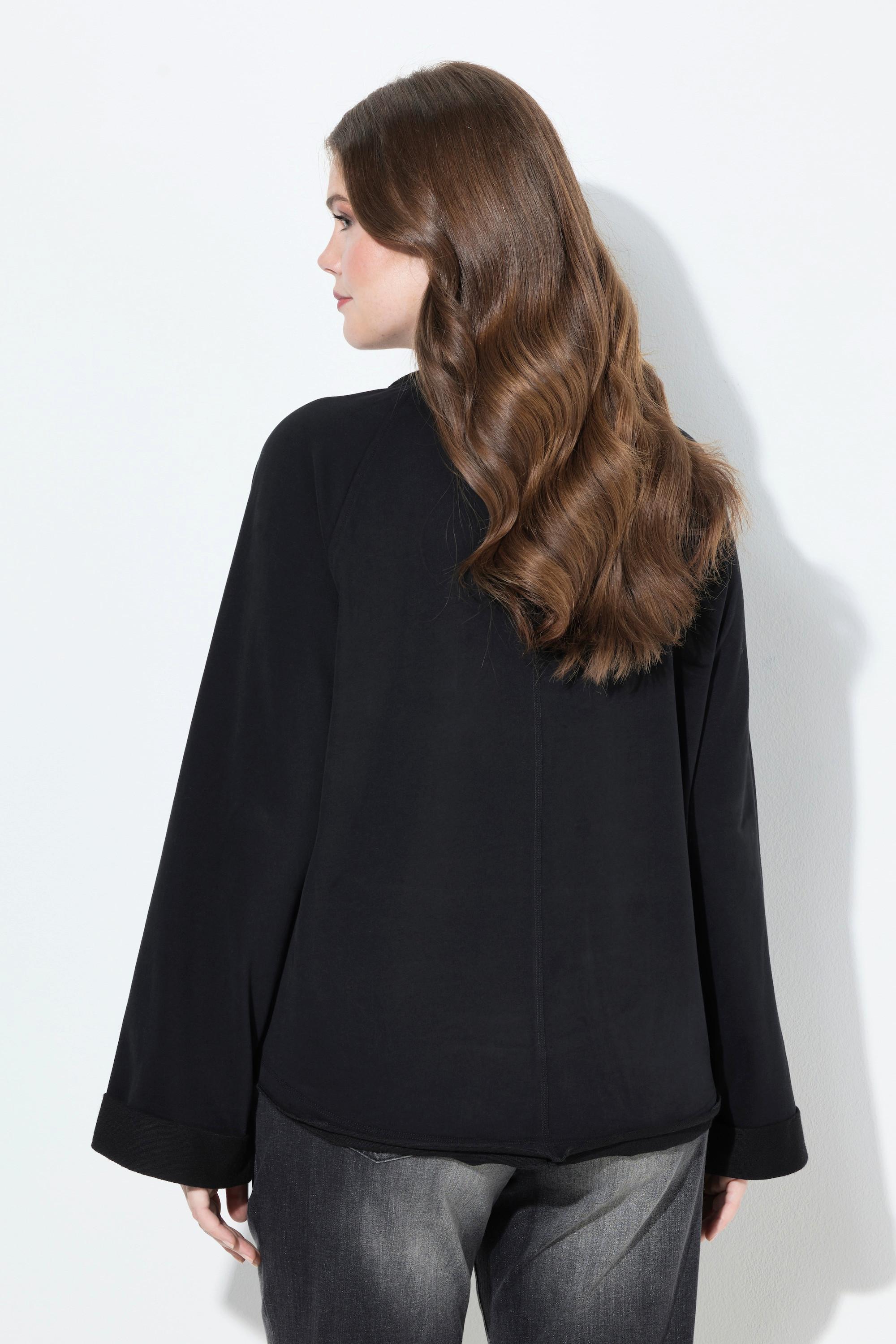 Ulla Popken Sweatshirt Schriftmotiv Rollkanten Rundhals Langarm  