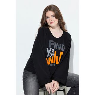 Ulla Popken Sweatshirt Schriftmotiv Rollkanten Rundhals Langarm  