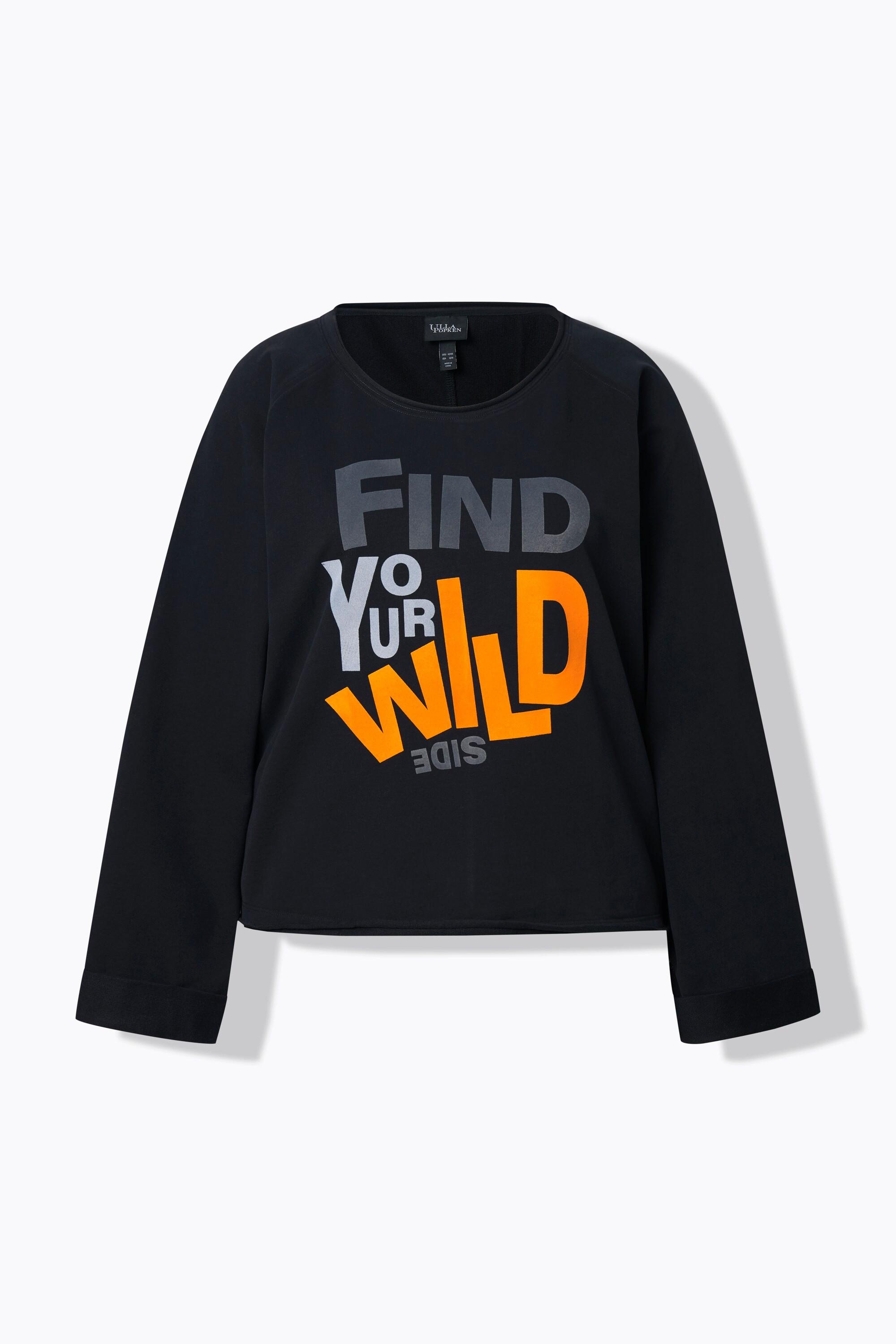 Ulla Popken Sweatshirt Schriftmotiv Rollkanten Rundhals Langarm  
