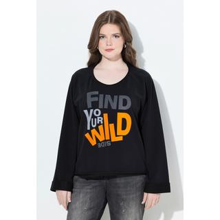 Ulla Popken Sweatshirt Schriftmotiv Rollkanten Rundhals Langarm  