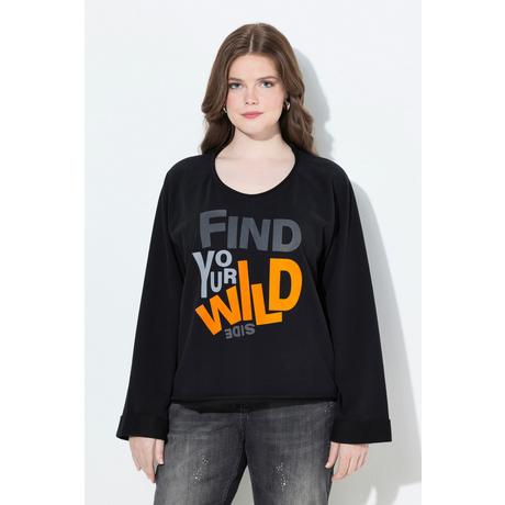 Ulla Popken Sweatshirt Schriftmotiv Rollkanten Rundhals Langarm  