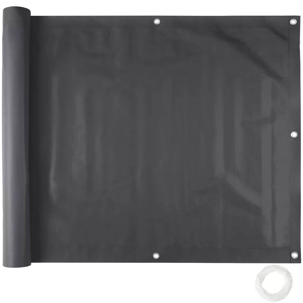 Tectake - Brise vue PVC pour balcon  Résistant aux intempéries et résistant aux UV, 90cm, Charcoal Black