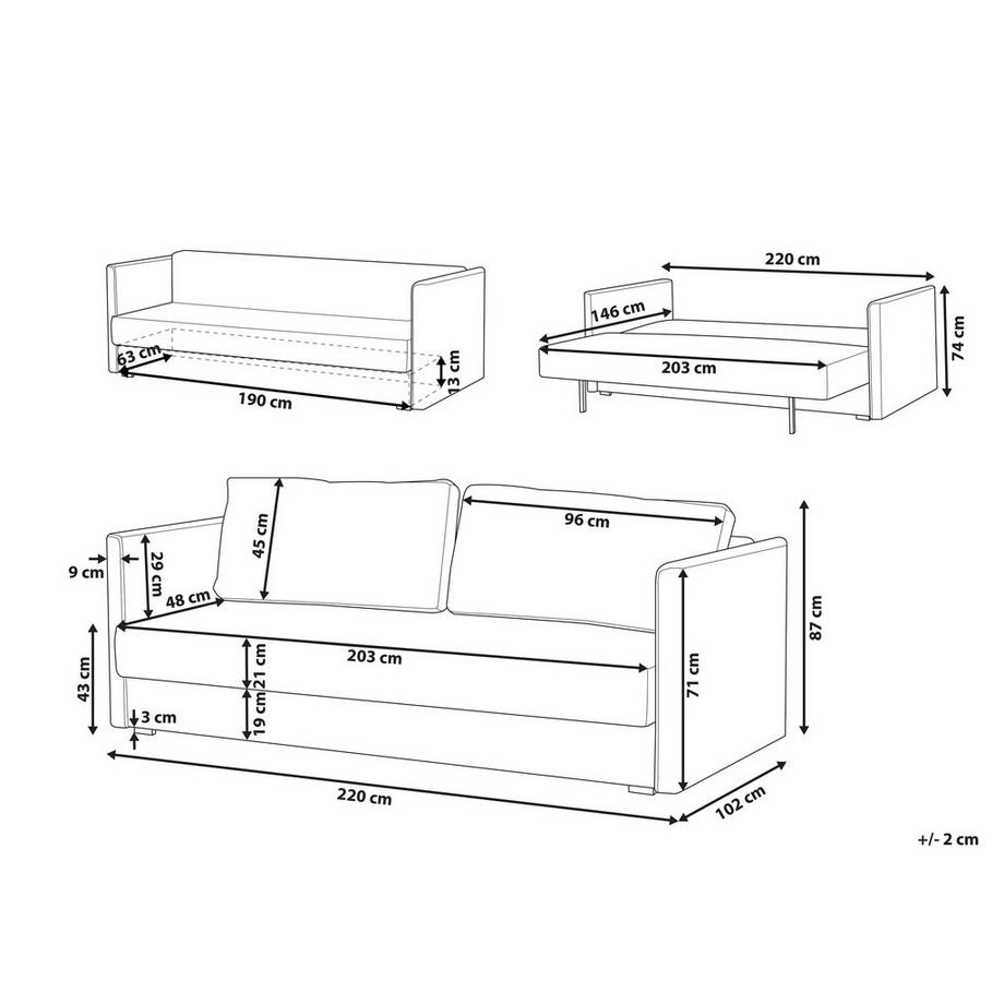 Beliani Canapé-lit en Tissu Scandinave EKSJO  