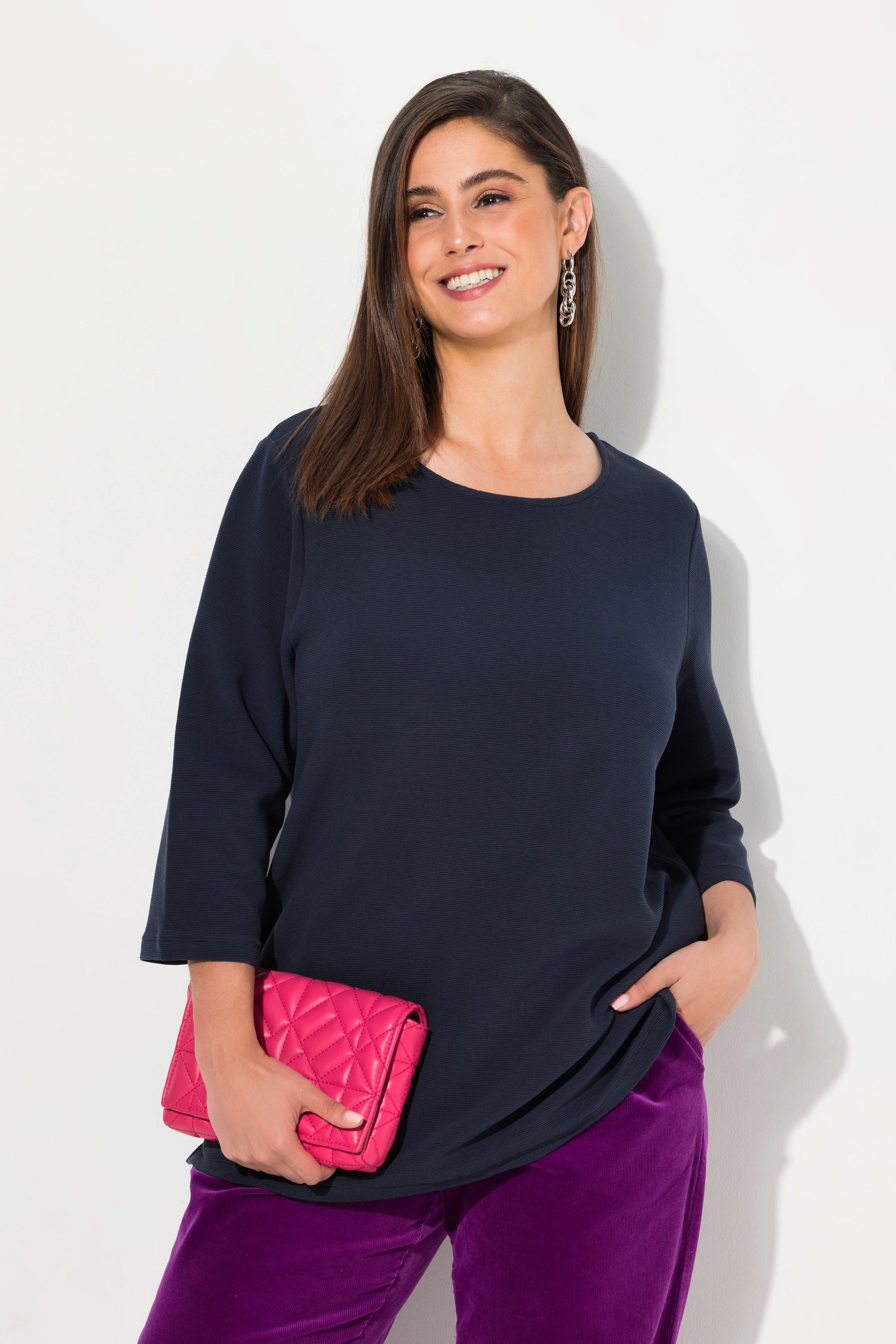 Ulla Popken  Sweatshirt, Querrippen, Rundhals, 3/4-Arm 