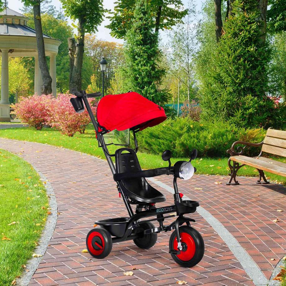 Northio  Passeggino triciclo per bambini 3 in 1 con sedile girevole, cappottina, rosso, ECOTOYS 