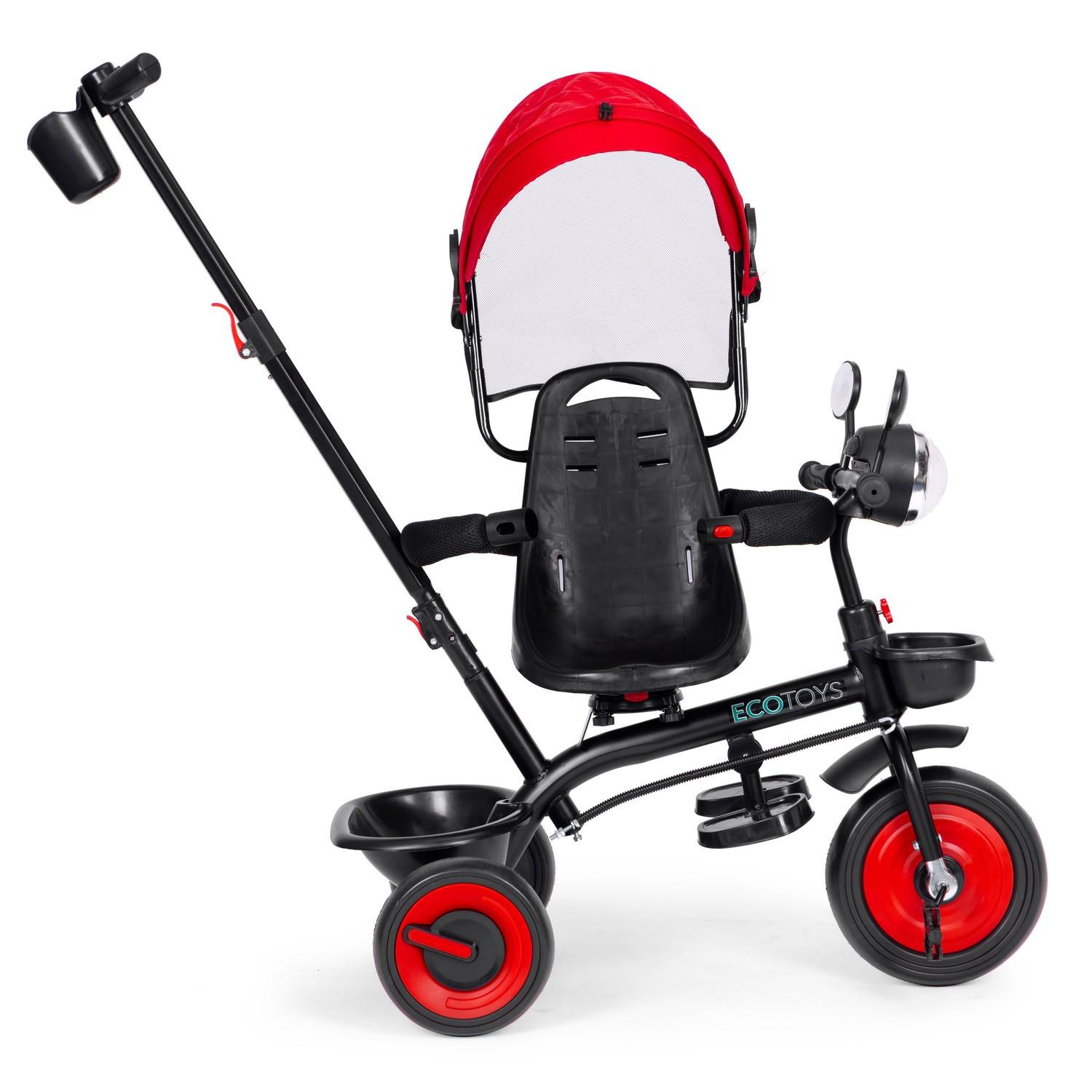 Northio  Passeggino triciclo per bambini 3 in 1 con sedile girevole, cappottina, rosso, ECOTOYS 