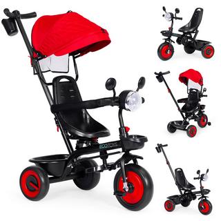 Northio  Passeggino triciclo per bambini 3 in 1 con sedile girevole, cappottina, rosso, ECOTOYS 
