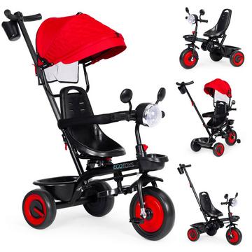 Passeggino triciclo per bambini 3 in 1 con sedile girevole, cappottina, rosso, ECOTOYS