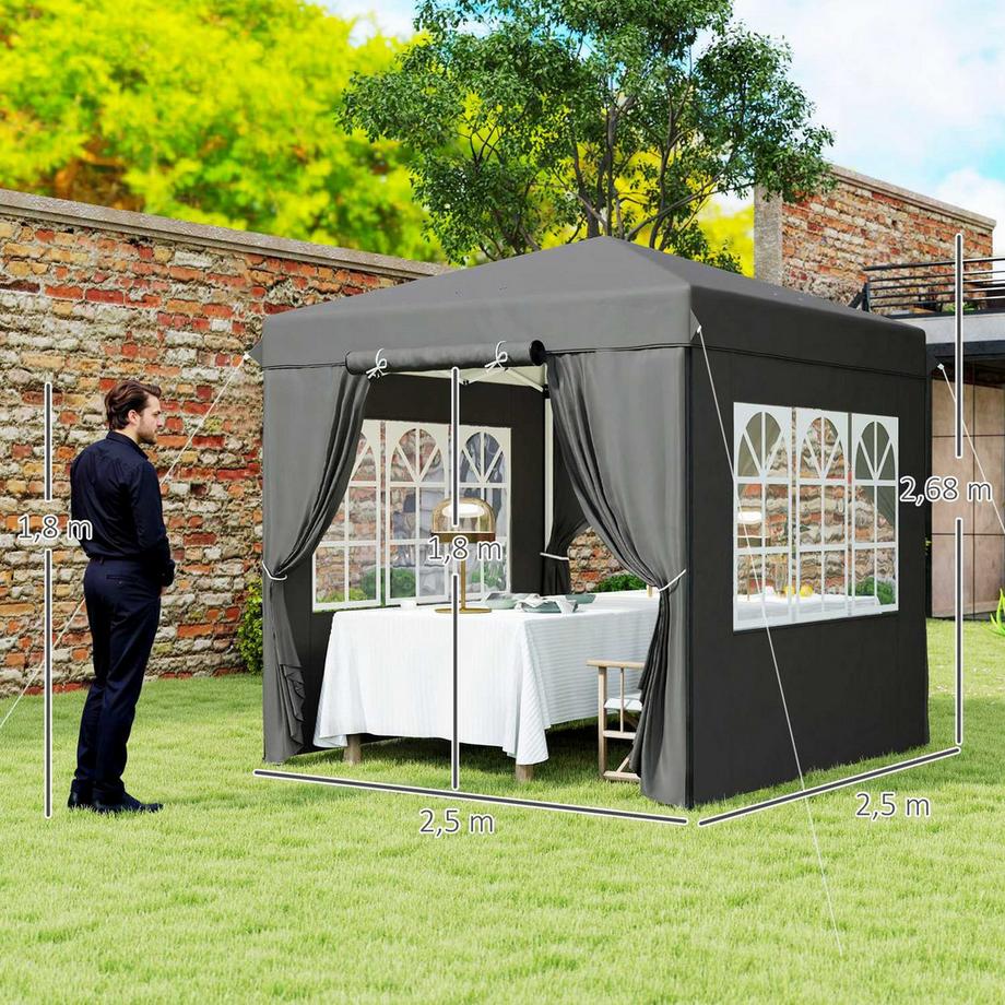 Northio Gazebo 2,5 x 2,5 m, gazebo pieghevole pieghevole idrorepellente, stabile, resistente all'inverno, protezione UV 50+, tenda per feste pieghevole, tenda da giardino con 4 pannelli laterali, gazebo da giardino tascabile per campeggio, giardino, grigio scuro  