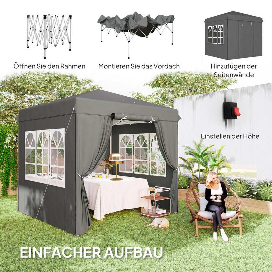 Northio Gazebo 2,5 x 2,5 m, gazebo pieghevole pieghevole idrorepellente, stabile, resistente all'inverno, protezione UV 50+, tenda per feste pieghevole, tenda da giardino con 4 pannelli laterali, gazebo da giardino tascabile per campeggio, giardino, grigio scuro  