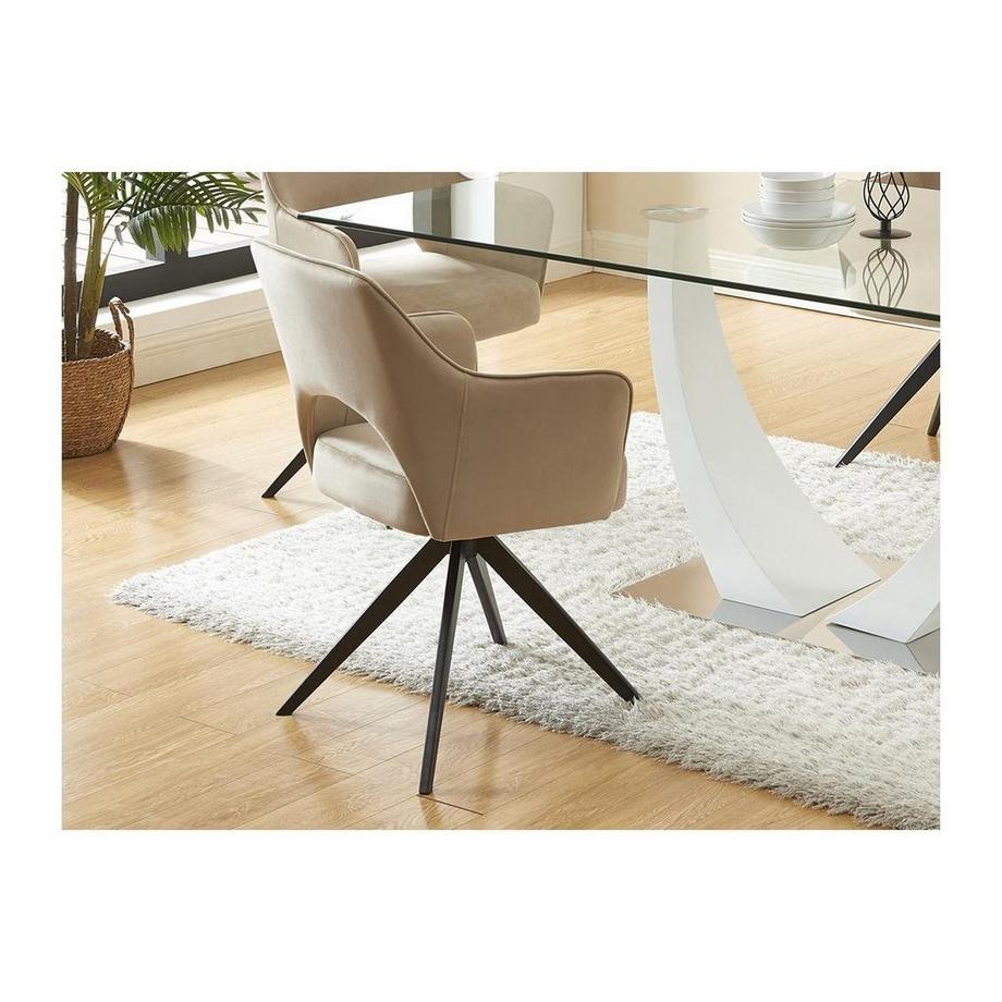 Vente-unique Lot de 6 chaises pivotantes avec accoudoirs en velours et métal noir - Beige - KONYA  