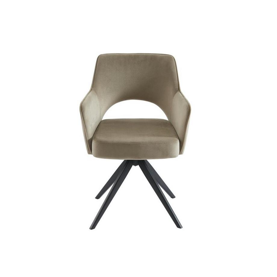 Vente-unique Lot de 6 chaises pivotantes avec accoudoirs en velours et métal noir - Beige - KONYA  