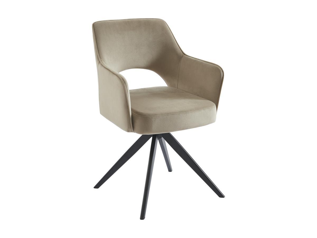 Vente-unique Drehstuhl 6er-Set mit Armlehnen - Samt &es Metall - Beige - KONYA  