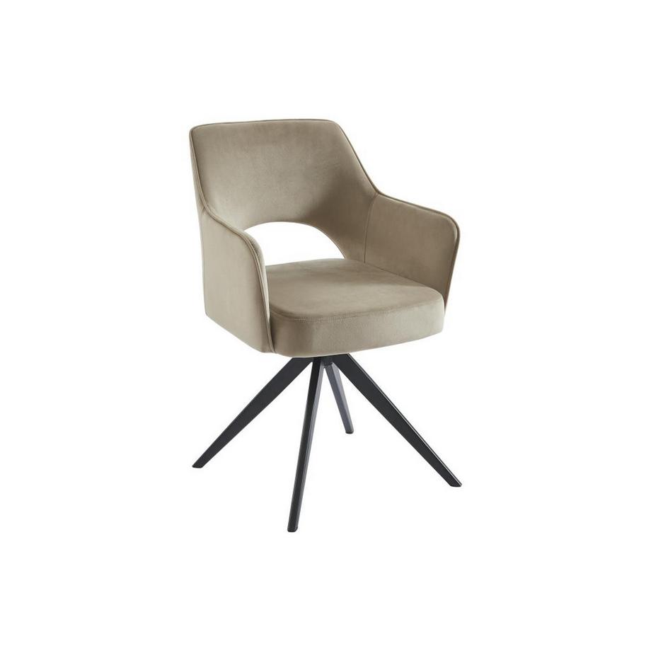 Vente-unique Lot de 6 chaises pivotantes avec accoudoirs en velours et métal noir - Beige - KONYA  