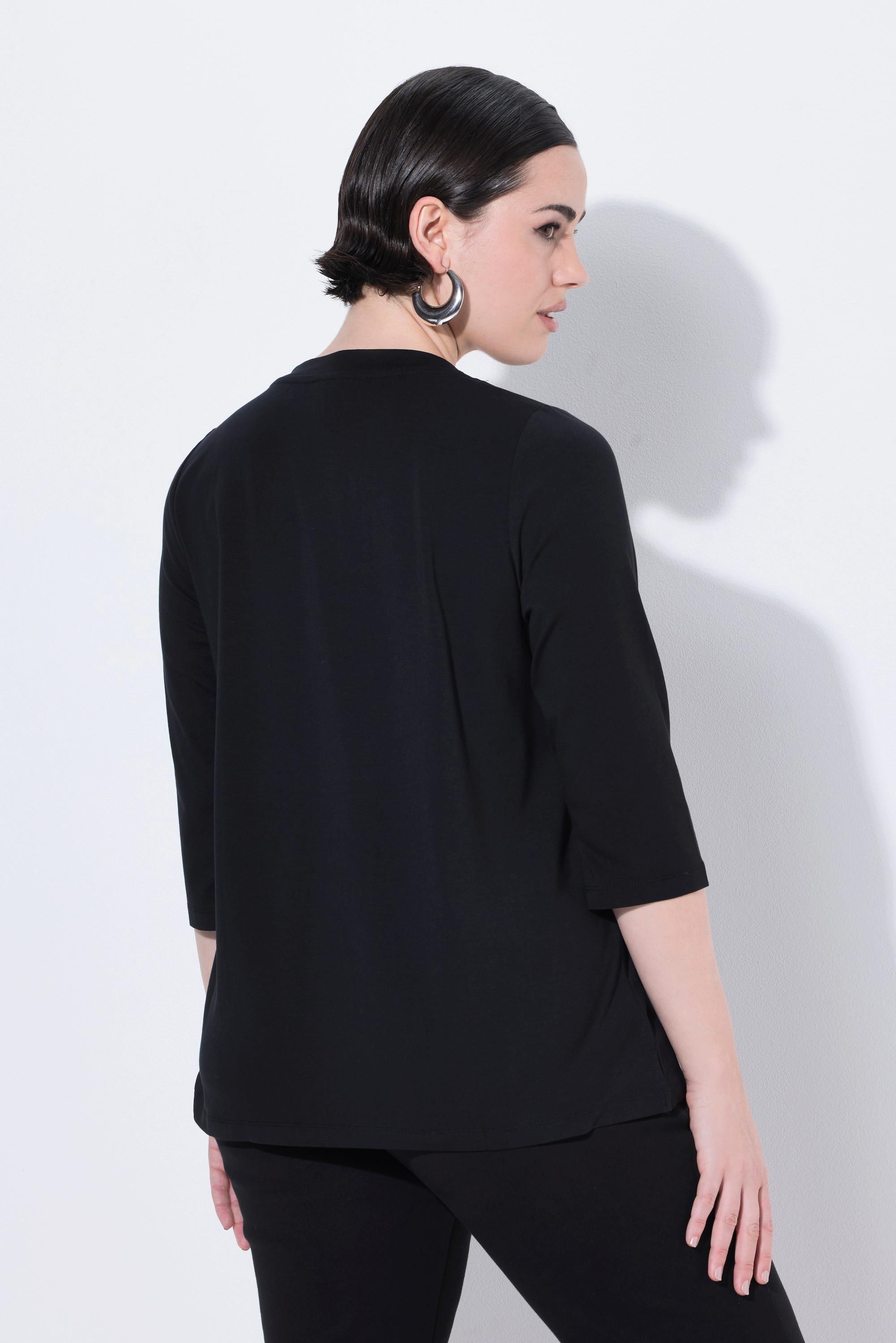 Ulla Popken T-shirt Motif Lettre Col Rond Col Montant Manches 3/4  