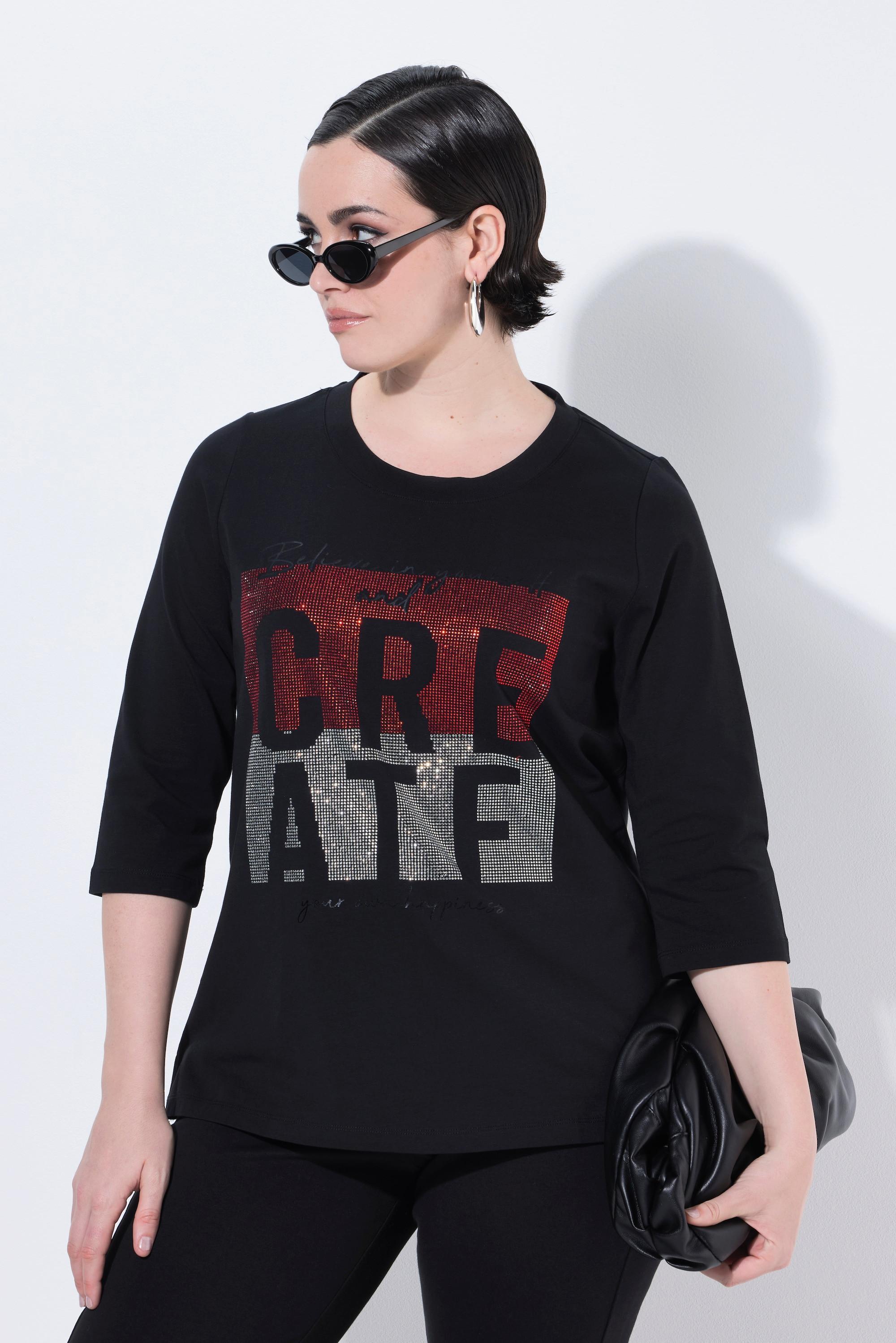 Ulla Popken T-shirt Motif Lettre Col Rond Col Montant Manches 3/4  