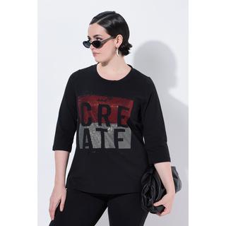 Ulla Popken T-shirt Motif Lettre Col Rond Col Montant Manches 3/4  