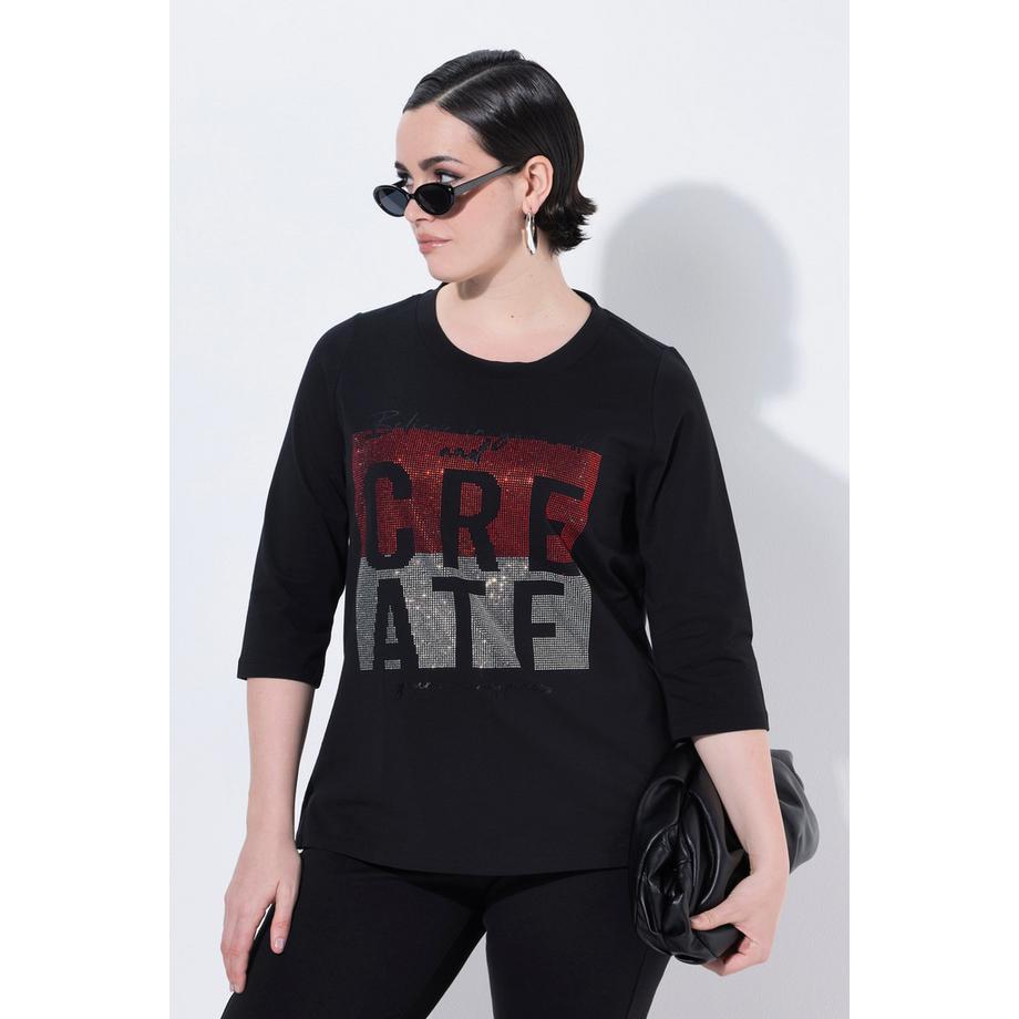 Ulla Popken T-Shirt Schriftmotiv Rundhals Stehkragen 3/4-Arm  