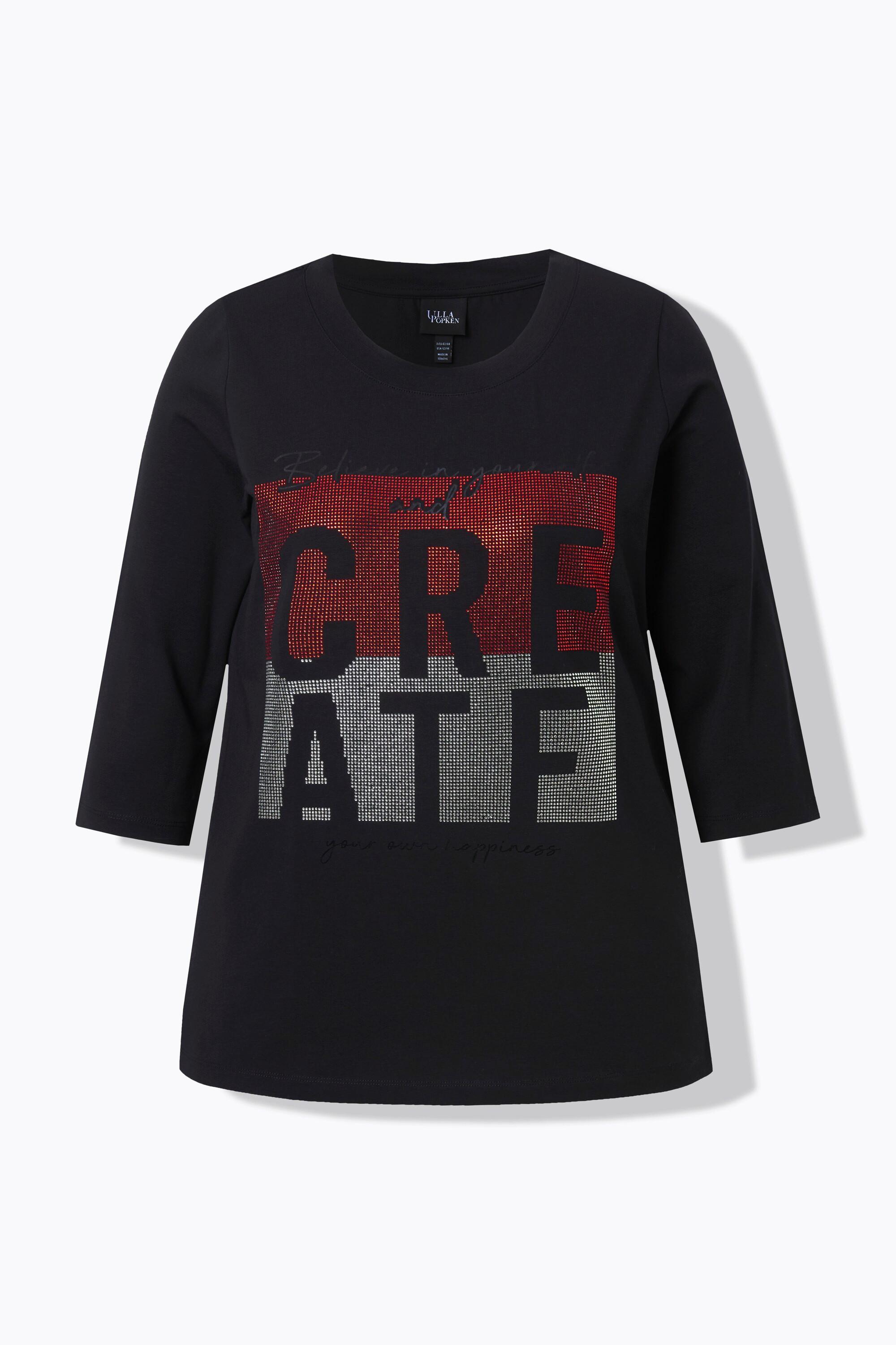 Ulla Popken T-shirt Motif Lettre Col Rond Col Montant Manches 3/4  