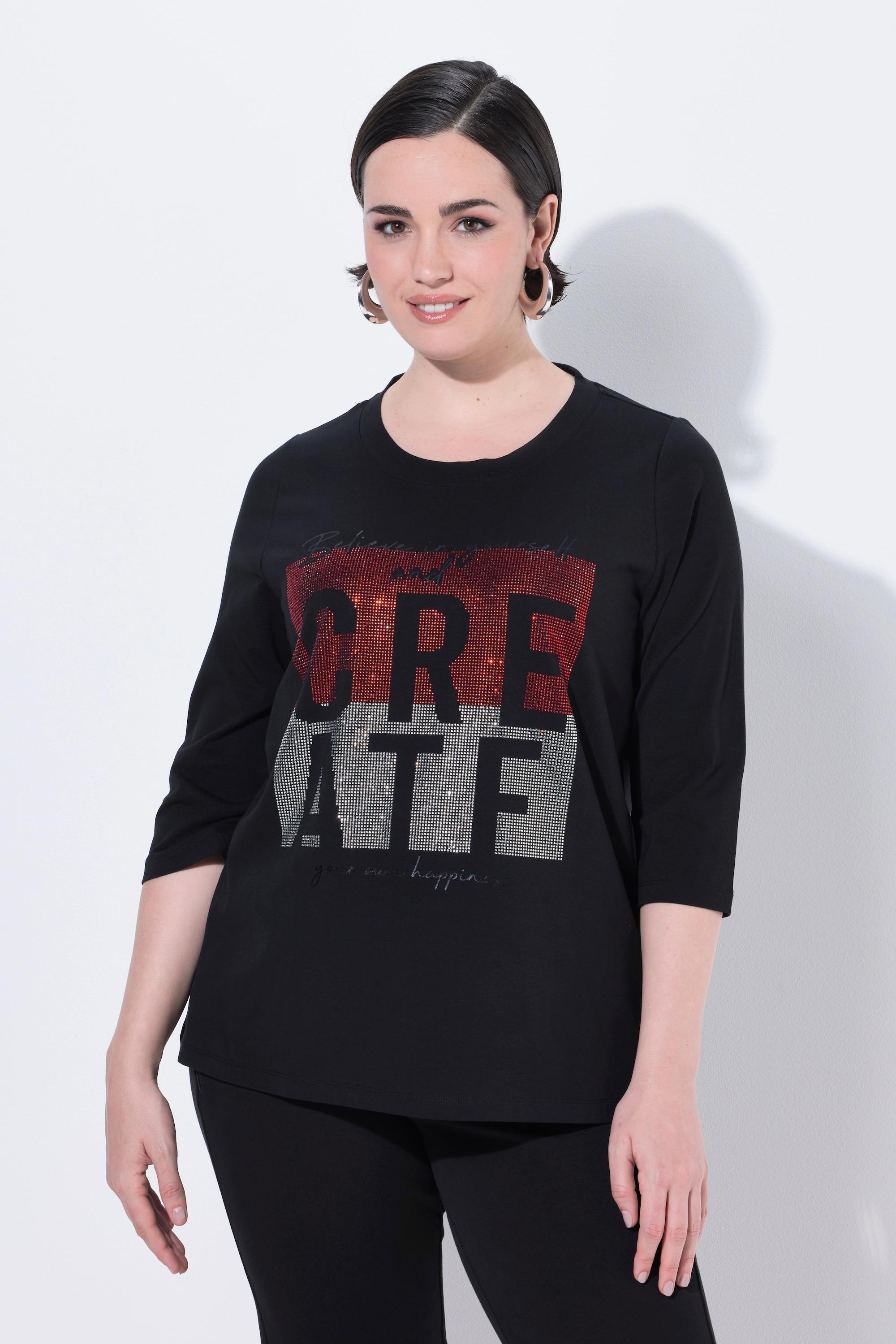 Ulla Popken T-shirt Motif Lettre Col Rond Col Montant Manches 3/4  