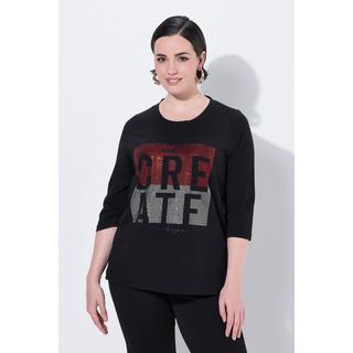 Ulla Popken T-shirt Motif Lettre Col Rond Col Montant Manches 3/4  