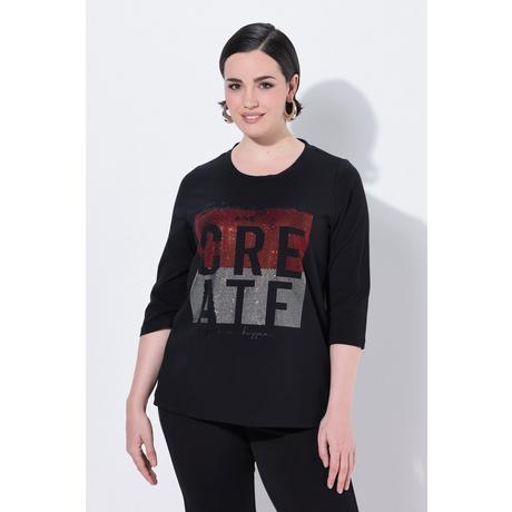 Ulla Popken T-shirt Motif Lettre Col Rond Col Montant Manches 3/4  