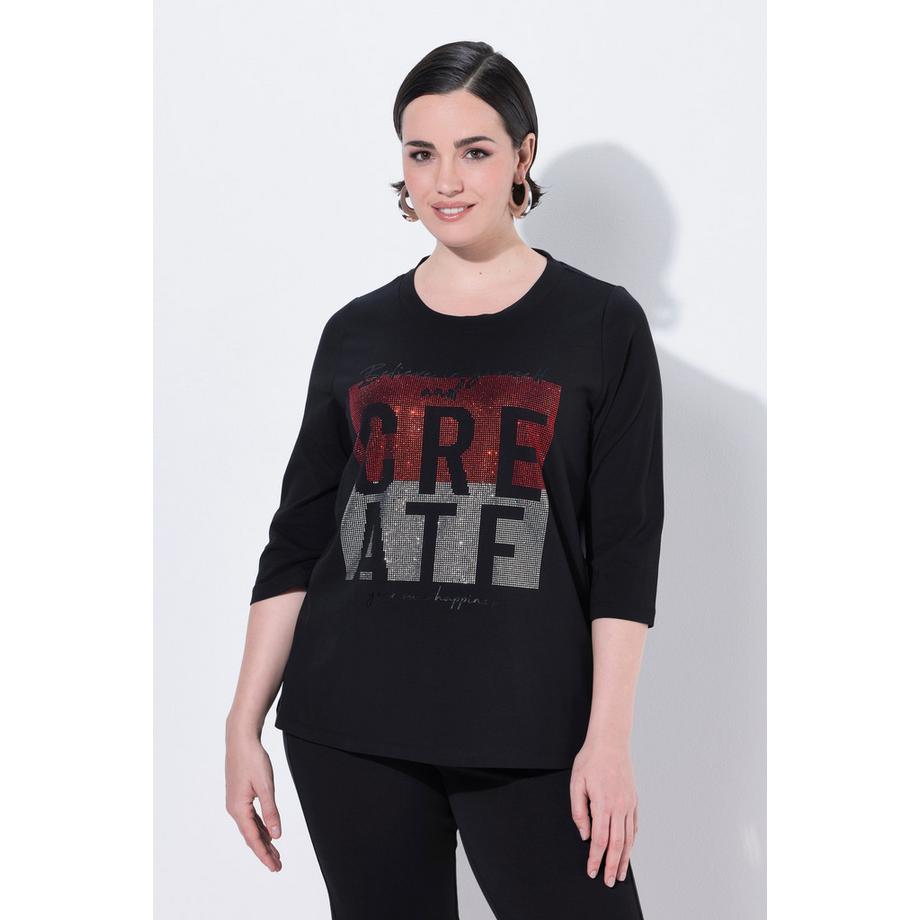 Ulla Popken T-Shirt Schriftmotiv Rundhals Stehkragen 3/4-Arm  