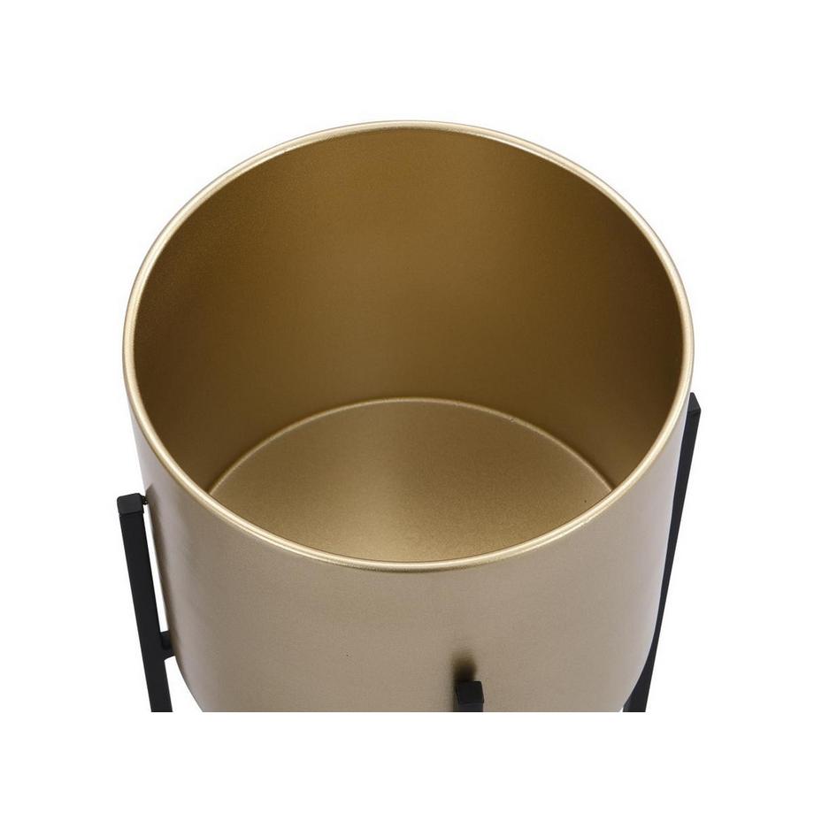 Vente-unique Lot de 2 cache-pots sur pied en métal - D. 25 x H. 39 et D. 23 x H. 35.5 - Doré et noir  - EDMEE  