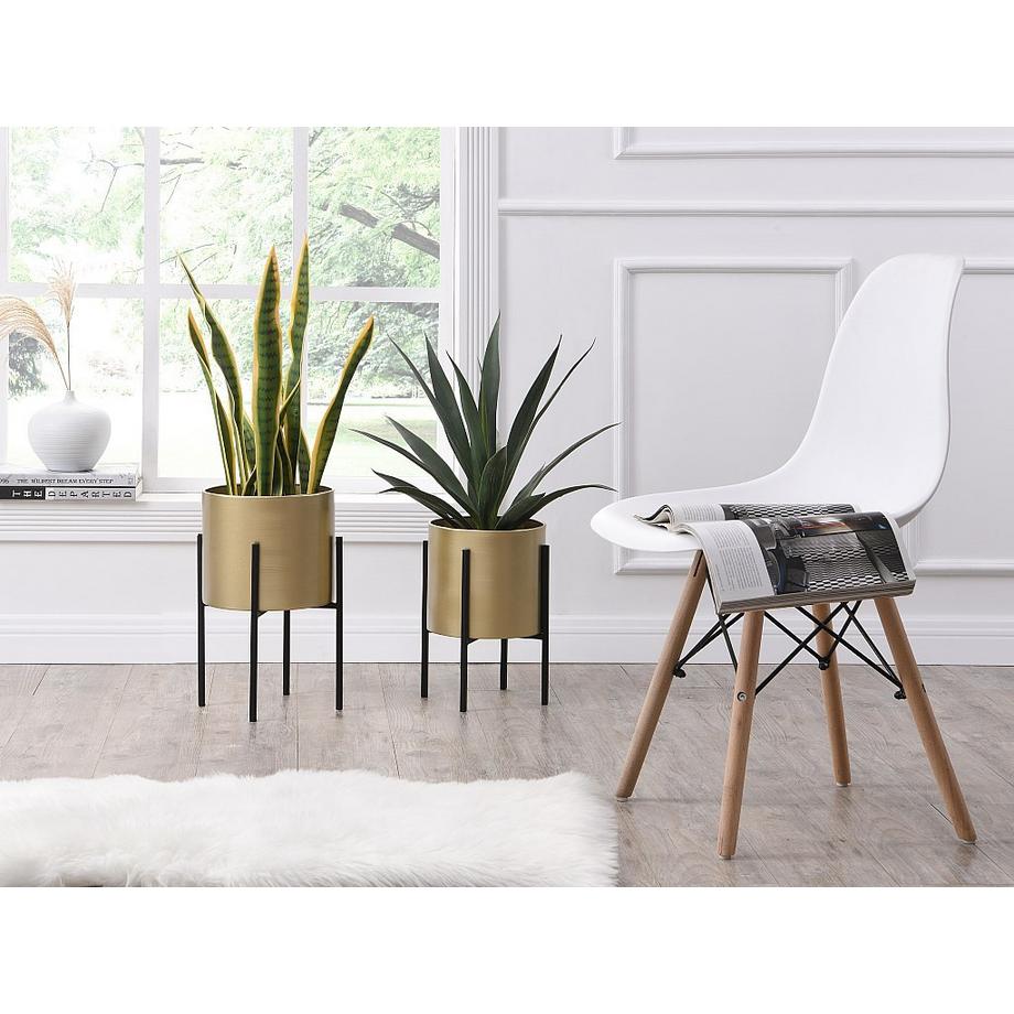 Vente-unique Lot de 2 cache-pots sur pied en métal - D. 25 x H. 39 et D. 23 x H. 35.5 - Doré et noir  - EDMEE  