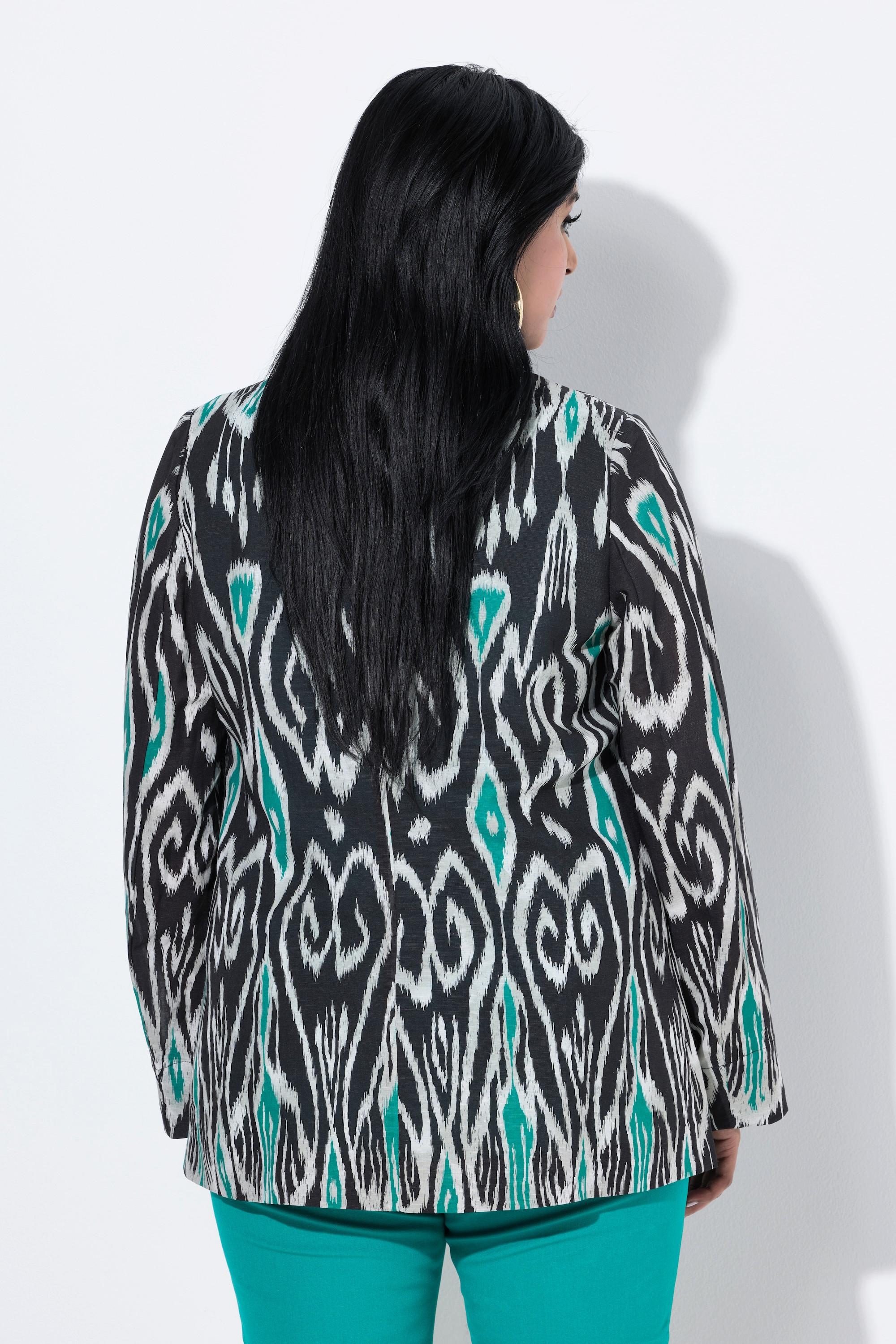 Ulla Popken Blazer Misto Lino Stampa Grafica Collo Revers  