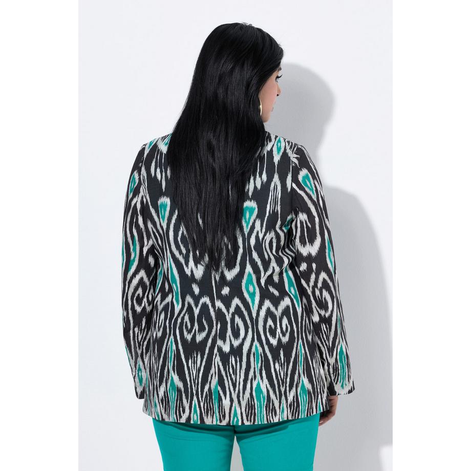 Ulla Popken Leinenmix Blazer Grafischer Druck Reverskragen  