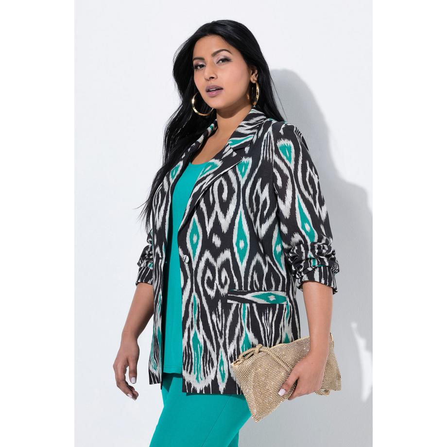 Ulla Popken Leinenmix Blazer Grafischer Druck Reverskragen  