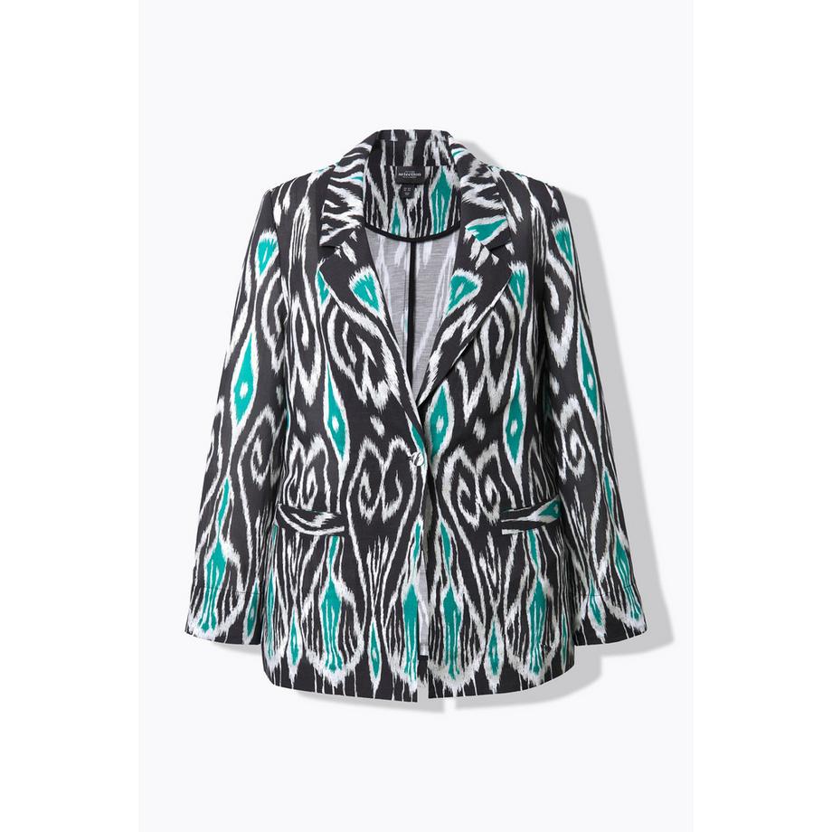 Ulla Popken Leinenmix Blazer Grafischer Druck Reverskragen  