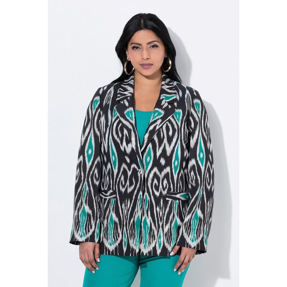 Ulla Popken Leinenmix Blazer Grafischer Druck Reverskragen  