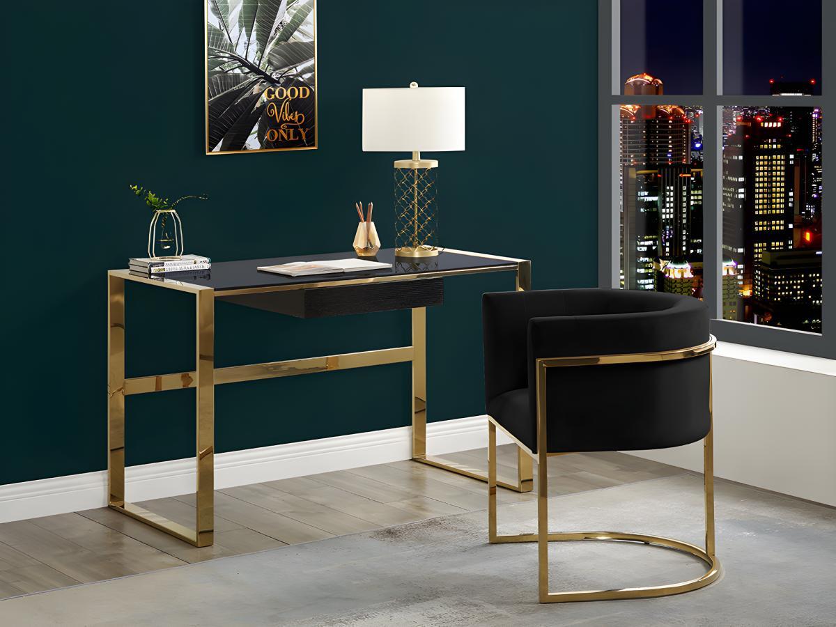 Vente-unique Bureau SALI 1 tiroir Verre trempé acier  