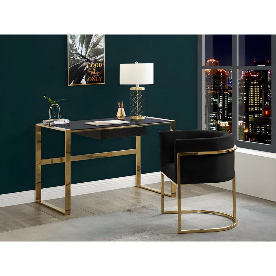 Vente-unique Schreibtisch mit 1 Schublade Glas Stahl Goldfarben SALI  