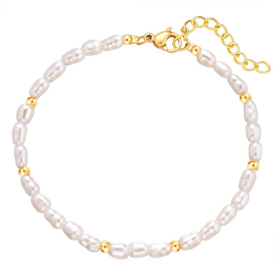 Armband Edelstahl gelbgold Perle (synth.) weiß