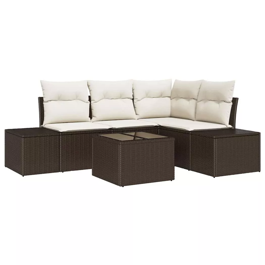 vidaXL Gartensofa-set 5 stk. Braun Poly-Rattan