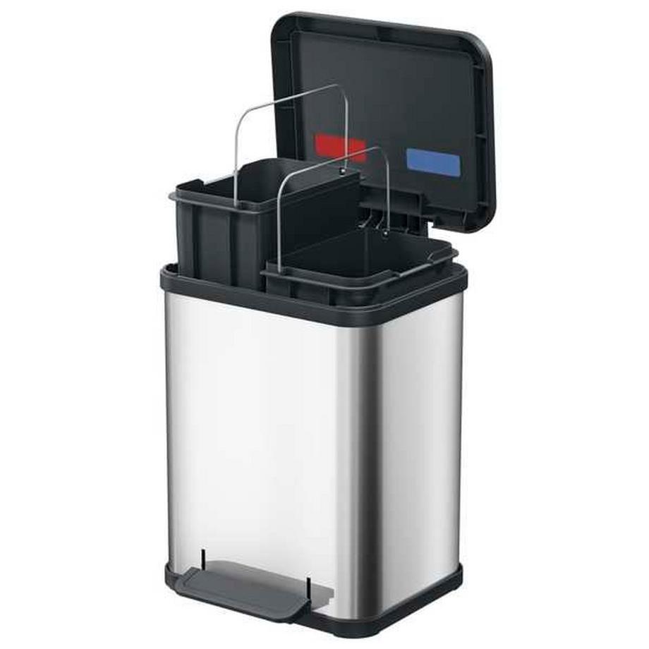 Hailo Collecteur de déchets à pédale Öko, duo Plus M, capacité 2 x 9 l, inox.  