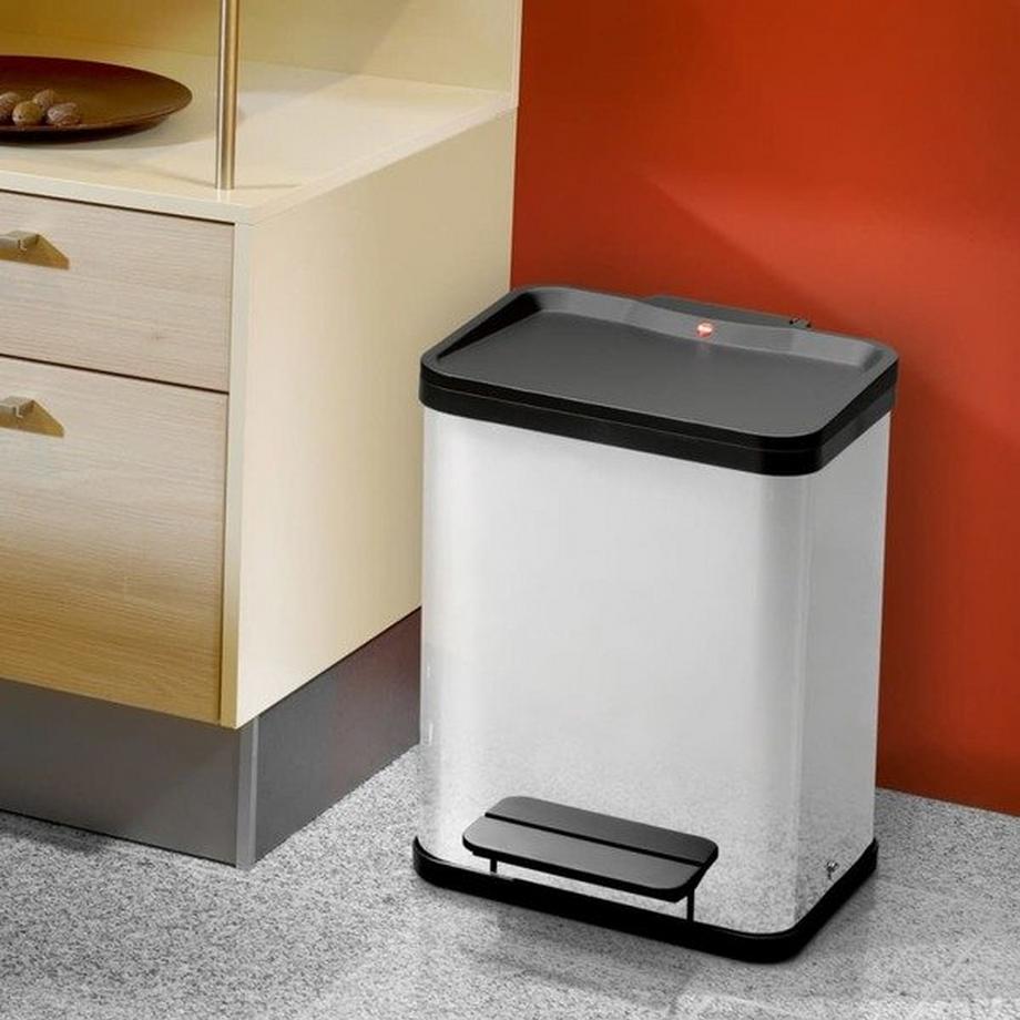 Hailo Collecteur de déchets à pédale Öko, duo Plus M, capacité 2 x 9 l, inox.  