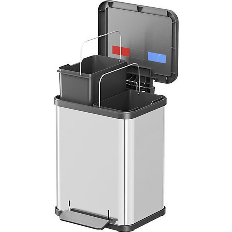 Hailo Collecteur de déchets à pédale Öko, duo Plus M, capacité 2 x 9 l, inox.  