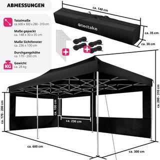 Tectake Gazebo pieghevole Viola 3x6 m con 2 elementi laterali  