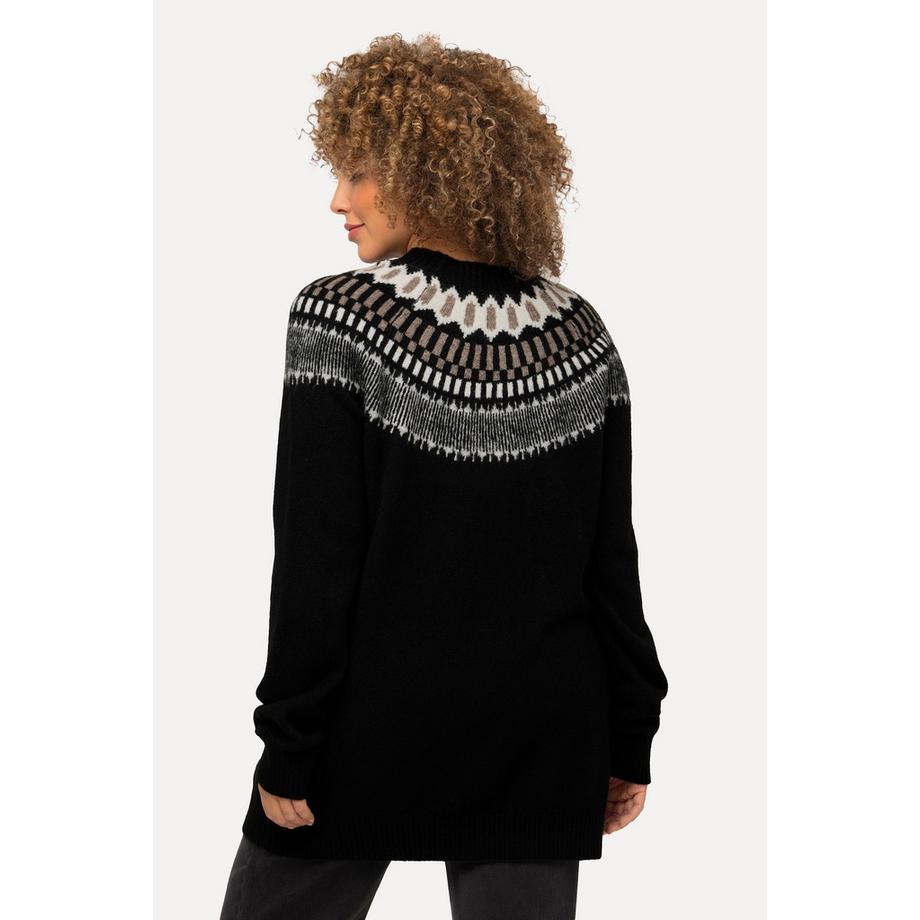 Ulla Popken Pull norvégien Col Rond Manches Longues Tricot Fin  