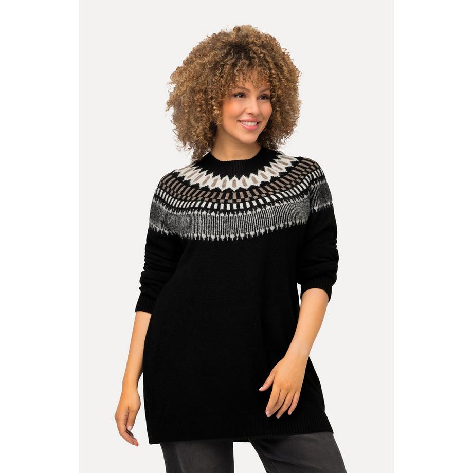 Ulla Popken Pull norvégien Col Rond Manches Longues Tricot Fin  