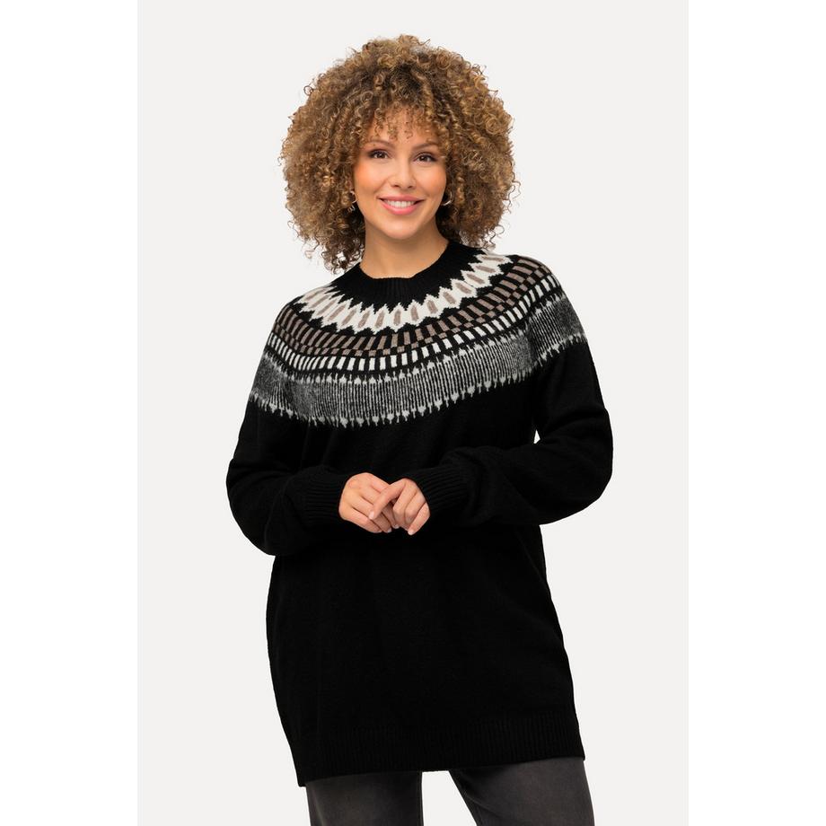 Ulla Popken Pull norvégien Col Rond Manches Longues Tricot Fin  