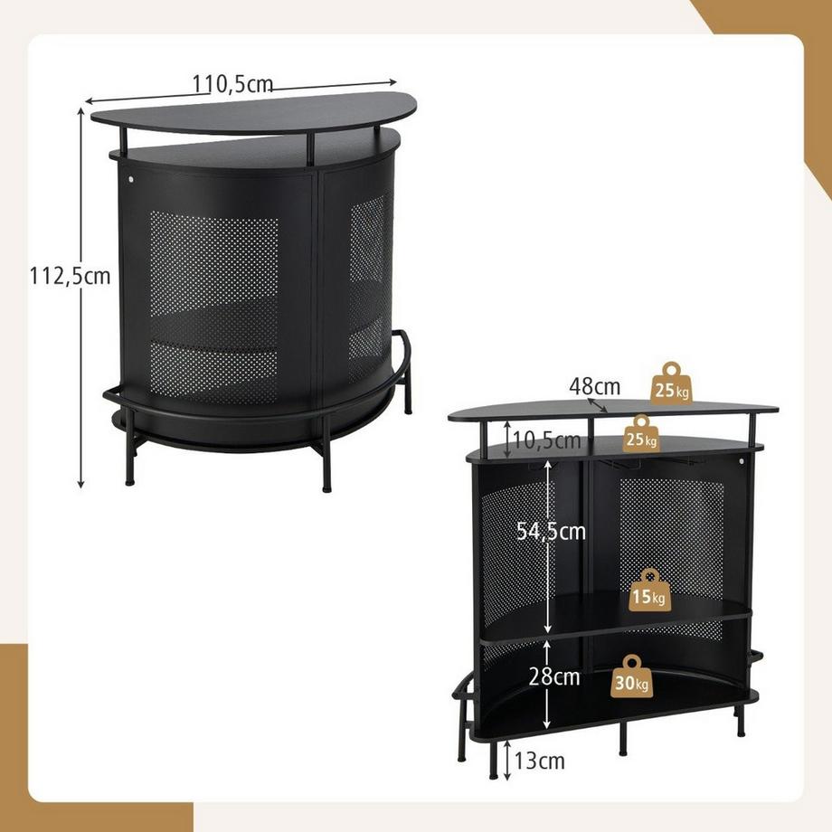 Northio  Table de bar de cuisine avec espace de rangement & repose-pieds & pieds réglables comptoir de cuisine comptoir bar noir 